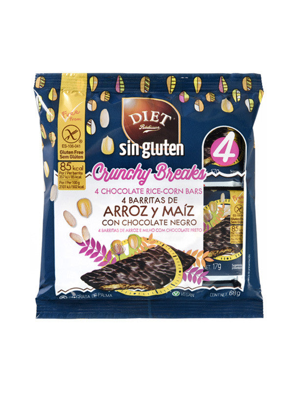 barritas de arroz y ma z con chocolate negro sin gluten 68 gr