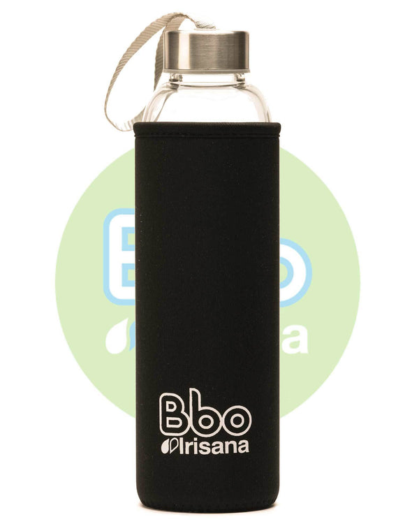 botella bbo negro borosilicato con neopreno 550 ml irisana