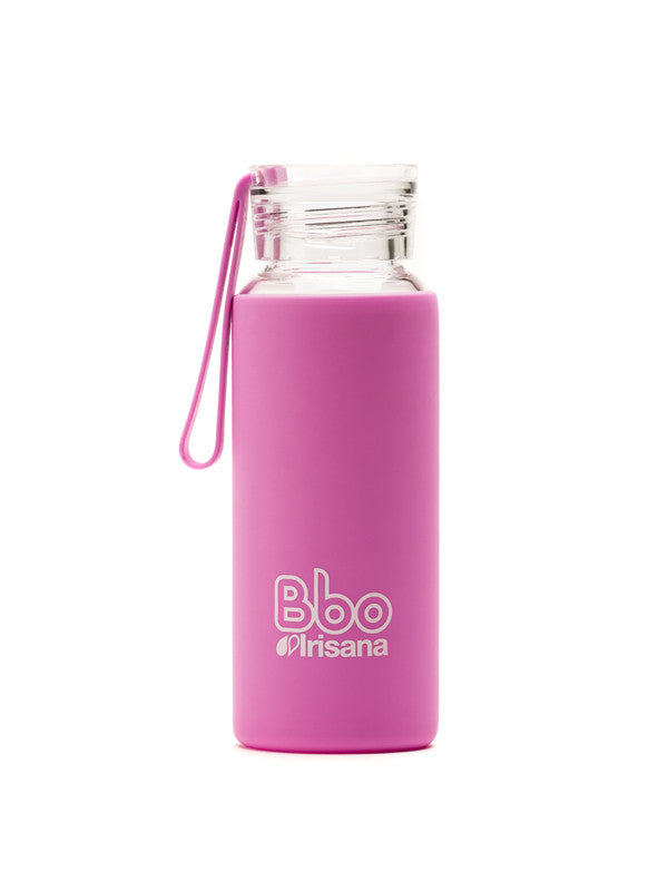 botella bbo rosa borosilicato con silicona 330 ml irisana