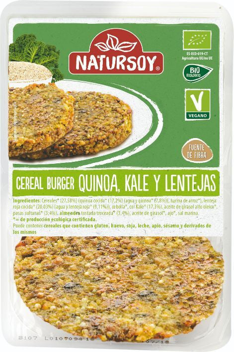 refrig burger bio quinoa kale lentejas pasas y almendras natursoy 200 g