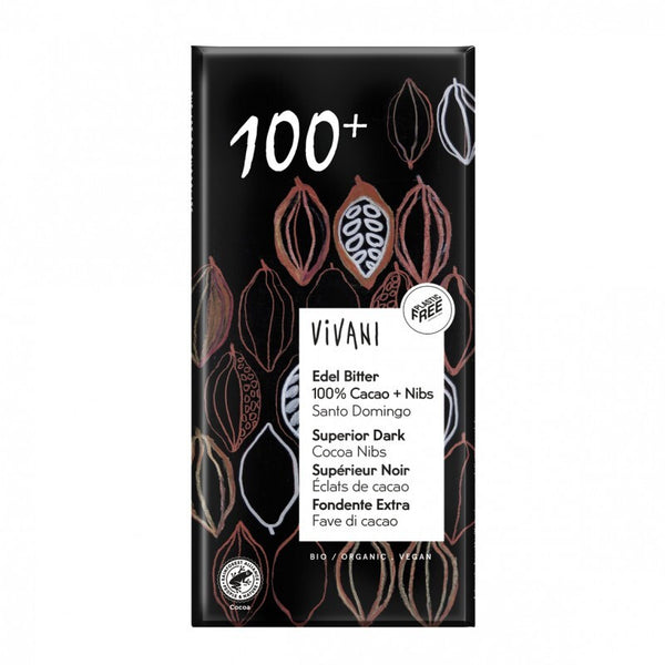 chocolate bio negro superior 100 con nibs de cacao 80gr vivani