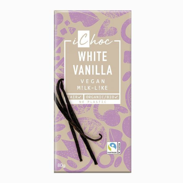 chocolate blanco vegano bio con vainilla bourbon 80g ichoc